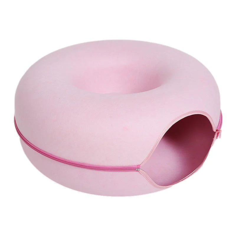 DuoNest Felt – Anti-Anxiety Donut Cat Bed with Tunnel for Two Cats