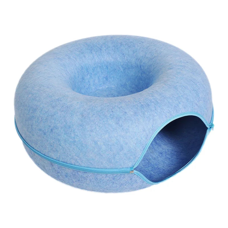 DuoNest Felt – Anti-Anxiety Donut Cat Bed with Tunnel for Two Cats