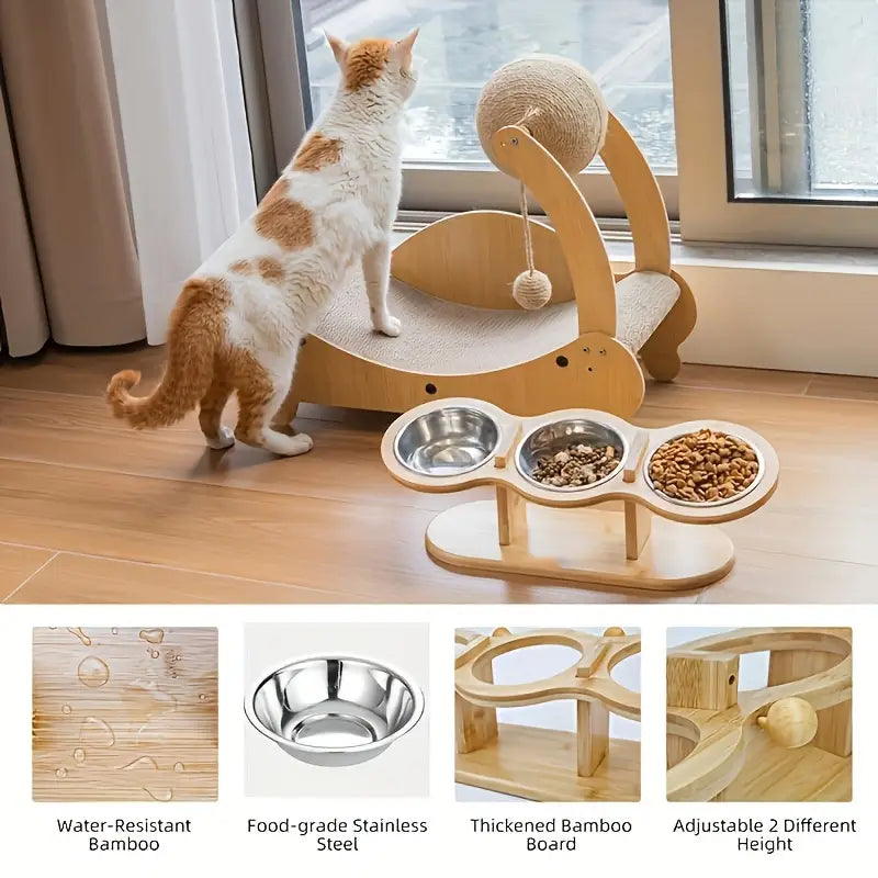 BambooTilt – Elevated Cat Feeder with Adjustable Height & Tilted Bowl