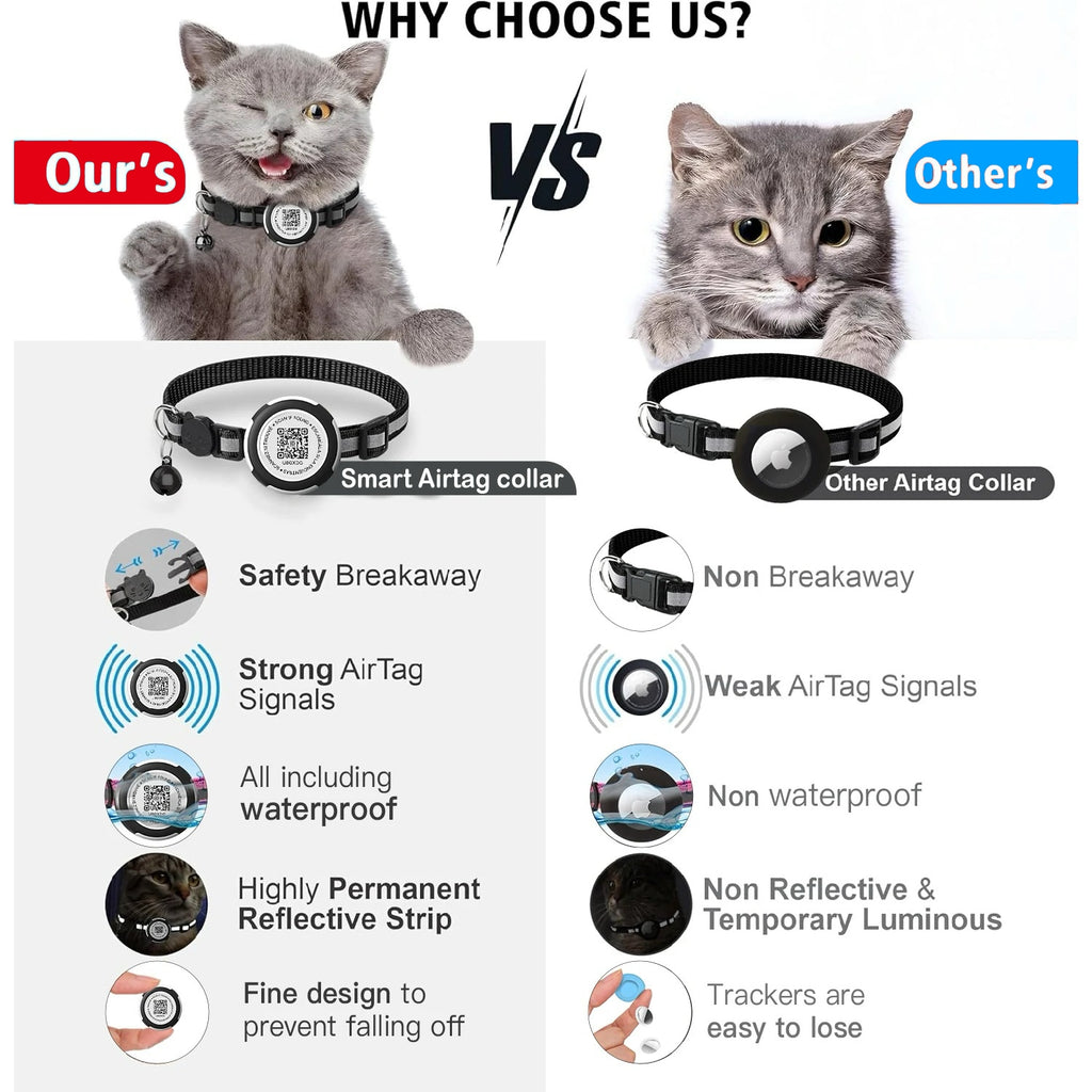 PawTrack – Reflective Adjustable Cat Collar with AirTag Holder & QR Tag