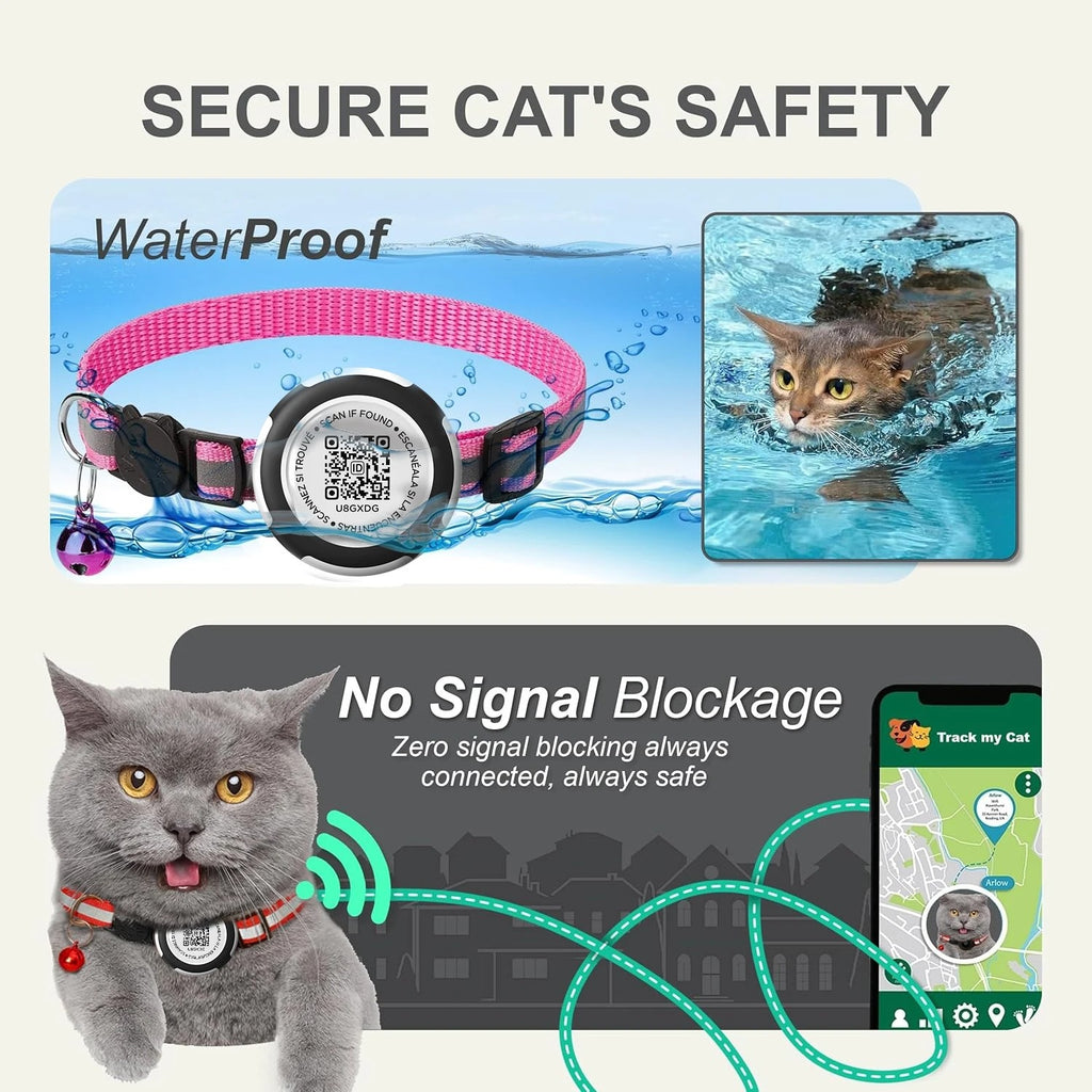 PawTrack – Reflective Adjustable Cat Collar with AirTag Holder & QR Tag