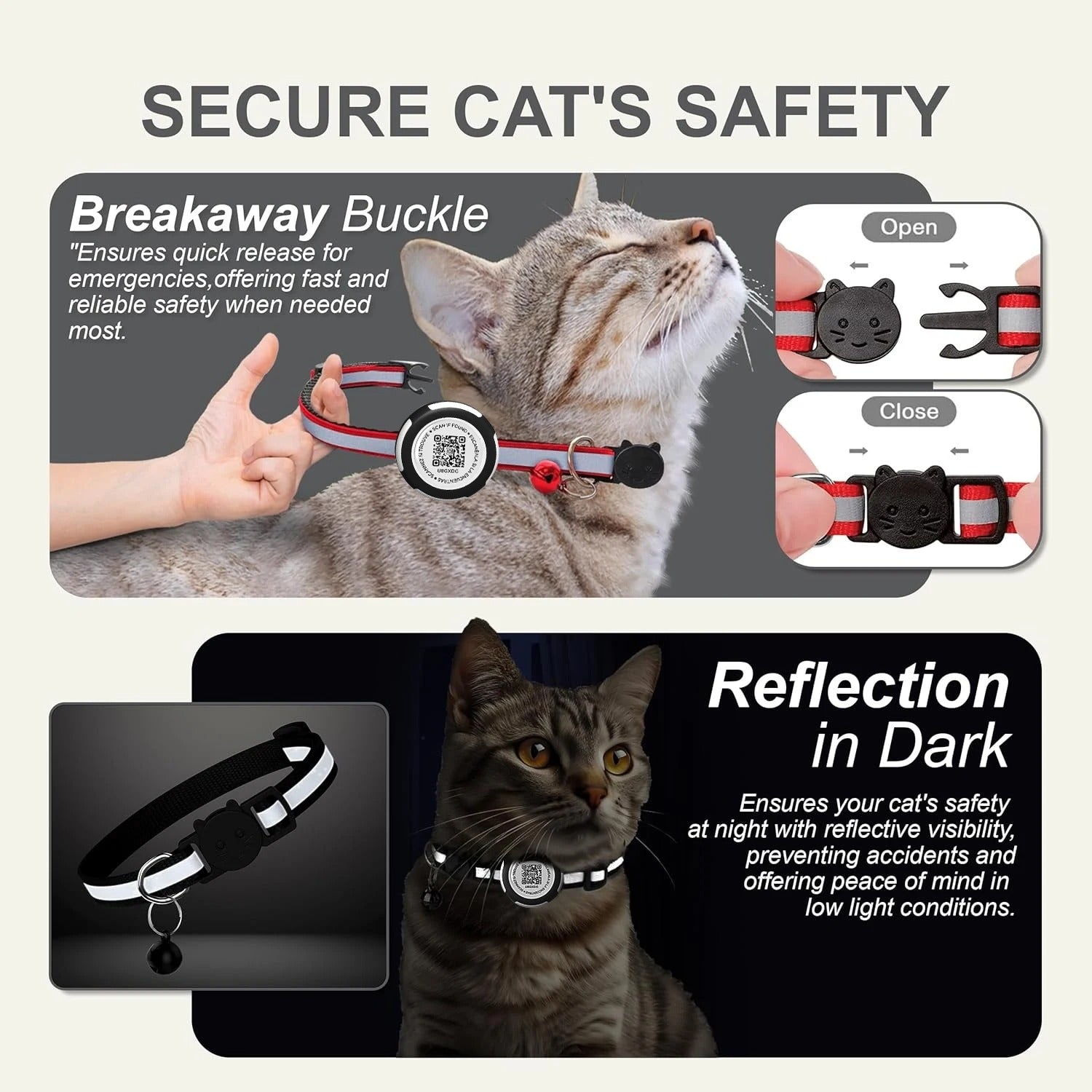 PawTrack – Reflective Adjustable Cat Collar with AirTag Holder & QR Tag