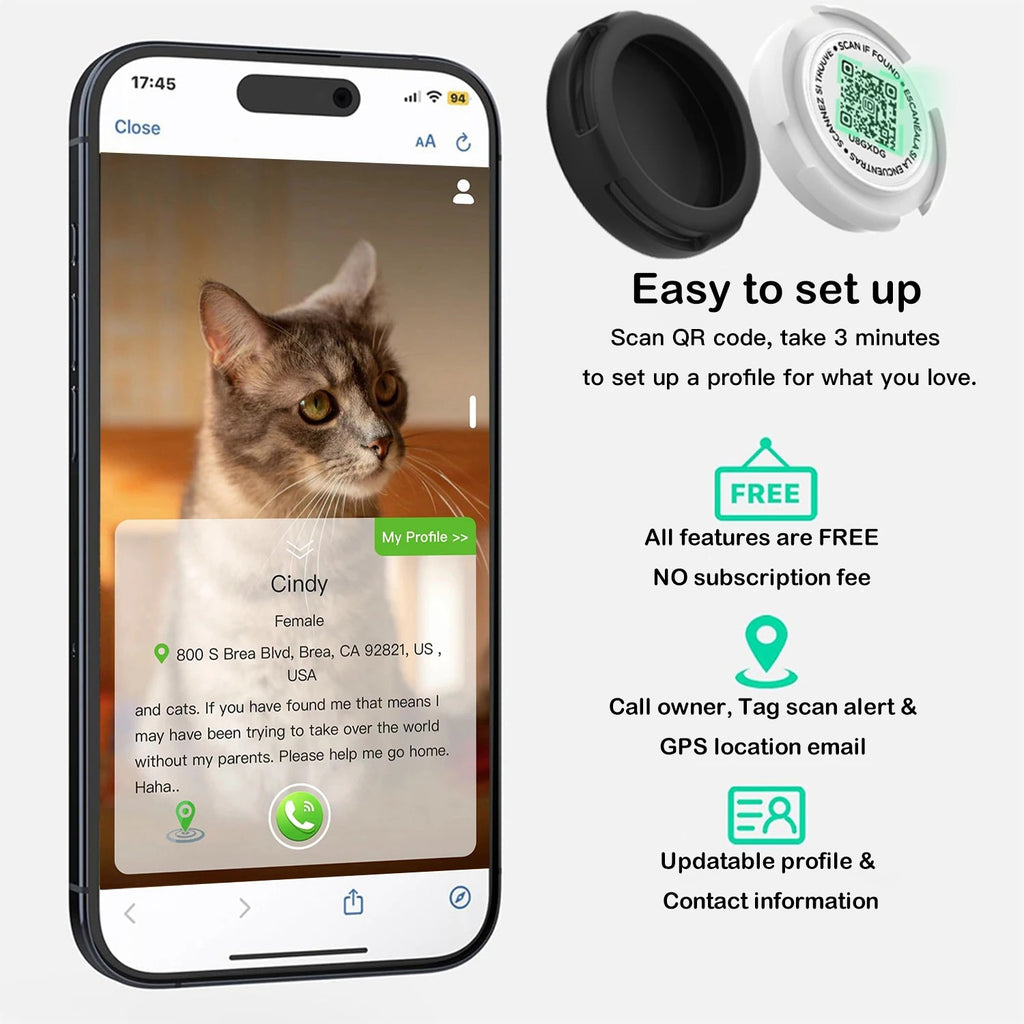 PawTrack – Reflective Adjustable Cat Collar with AirTag Holder & QR Tag